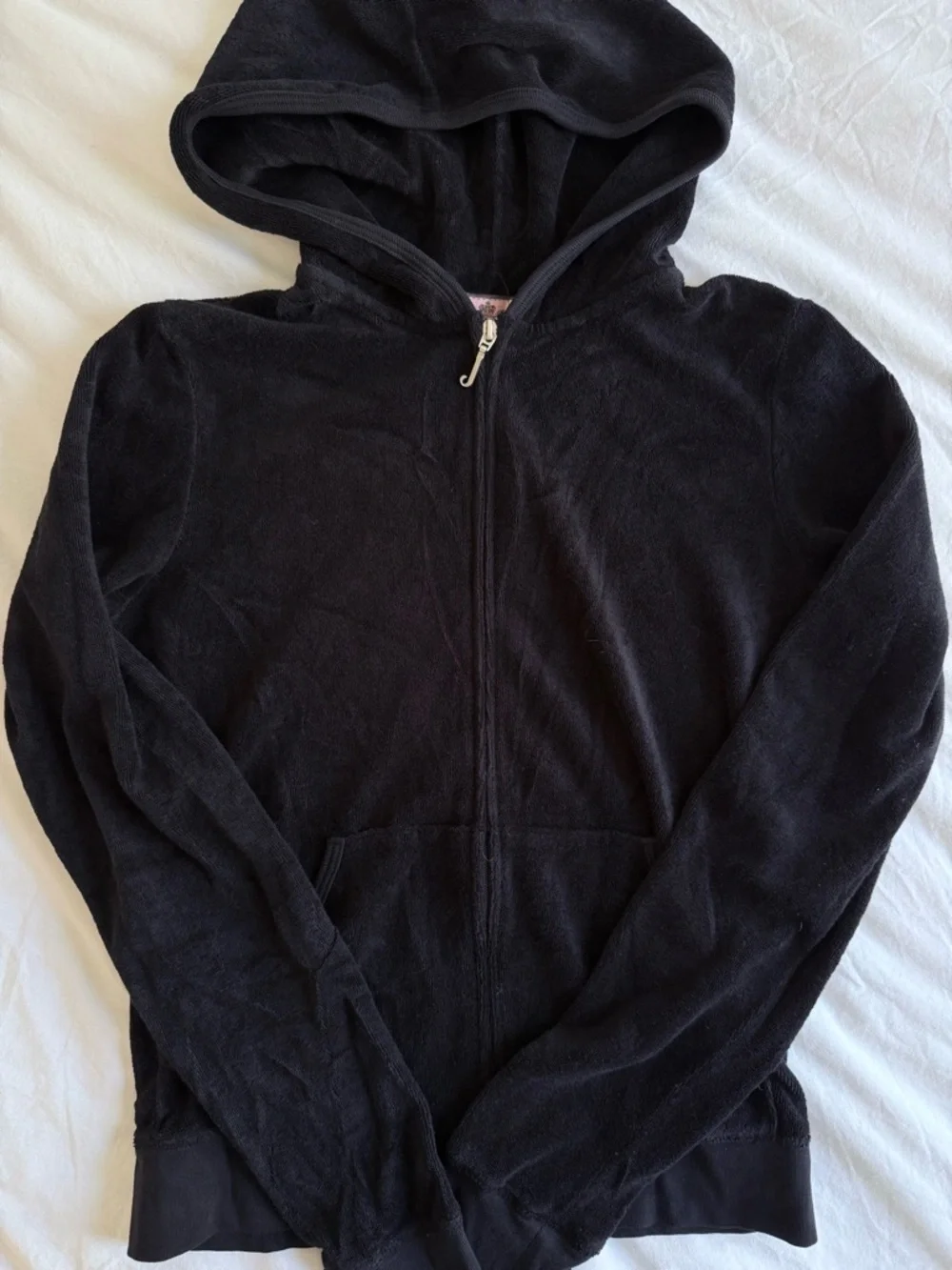 Juicy Couture Black Terry Zip Hoodie Y2K Velour Style Size M